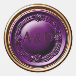Elegante Royal Paarse en gouden Wax Seal Bruiloft Ronde Sticker