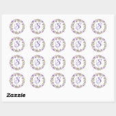 Elegante Royal Paarse Floral Monogram Envelop Seal Ronde Sticker (Vel)