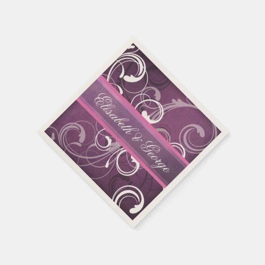 Elegante Royal Paarse Grunge Damask Swirls Wedding Servet (Hoek)