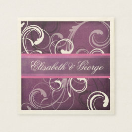 Elegante Royal Paarse Grunge Damask Swirls Wedding Servet