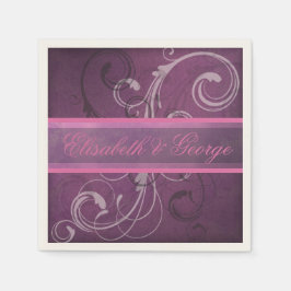 Elegante Royal Paarse Grunge Damask Swirls Wedding Servet