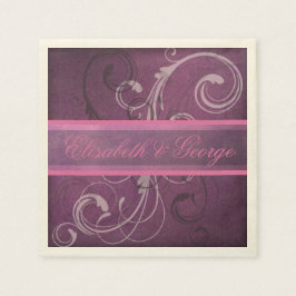 Elegante Royal Paarse Grunge Damask Swirls Wedding Servet
