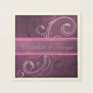 Elegante Royal Paarse Grunge Damask Swirls Wedding Servet