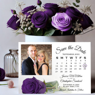 Elegante Royal Paarse Roos Trouwkalender & Foto Save The Date