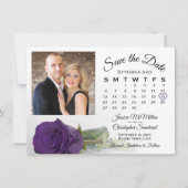 Elegante Royal Paarse Roos Trouwkalender & Foto Save The Date (Voorkant)