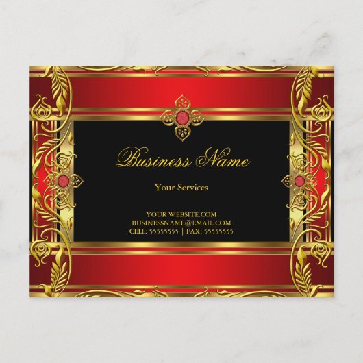 Elegante  Royal Red Jewel Black Gold Briefkaart (Voorkant)