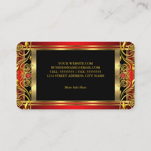 Elegante  Royal Red Jewel Black Gold Visitekaartje (Achterkant)