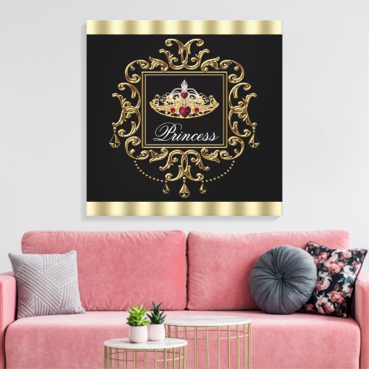 Elegante Royal Rood Zwart en Goud Tiara Prinses Canvas Afdruk (Insitu (Woonkamer))