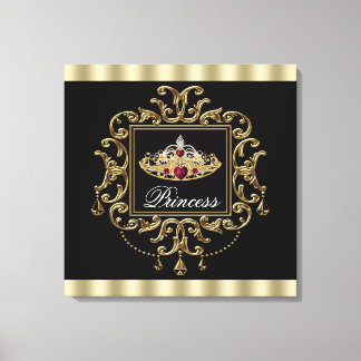 Elegante Royal Rood Zwart en Goud Tiara Prinses Canvas Afdruk