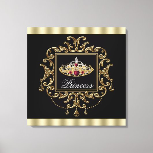 Elegante Royal Rood Zwart en Goud Tiara Prinses Canvas Afdruk (Voorkant)