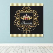 Elegante Royal Rood Zwart en Goud Tiara Prinses Canvas Afdruk (Insitu (Houten vloer))