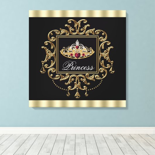 Elegante Royal Rood Zwart en Goud Tiara Prinses Canvas Afdruk (Insitu (Houten vloer))
