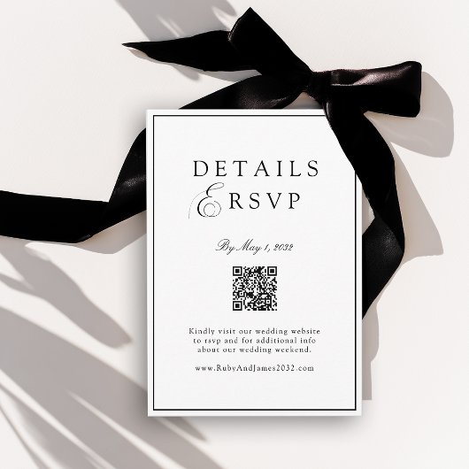 Elegante Royal Witte & Zwarte QR Code Trouw RSVP Informatiekaartje