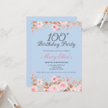 Elegante Roze 100e Verjaardag Vrouw Bloem Party