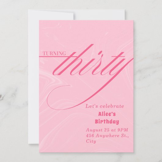 Elegante Roze 30ste verjaardag uitnodiging voor ha (Voorkant)