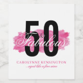 Elegante Roze 50 en Fabulous Waterverf Verjaardag Wijn Etiket (Enkel label)