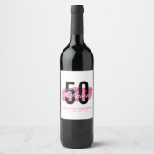 Elegante Roze 50 en Fabulous Waterverf Verjaardag Wijn Etiket (Voorkant)