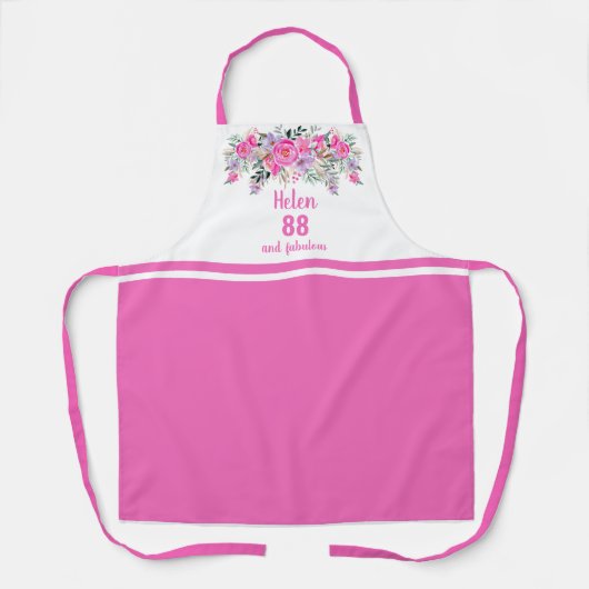 Elegante roze 88ste verjaardag bloemstuk schort (Voorkant)