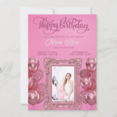 Elegante Roze Aangepaste Foto Tiener Verjaardag Kaart (Voorkant)