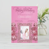 Elegante Roze Aangepaste Foto Tiener Verjaardag Kaart (Staand voorkant)