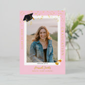 Elegante roze aankondigingskaart voor eindexamenfo folie uitnodiging (Staand Voorkant)