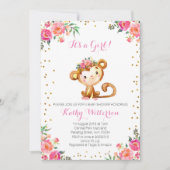 Elegante Roze Aap Baby Girl Douche Uitnodiging (Voorkant)