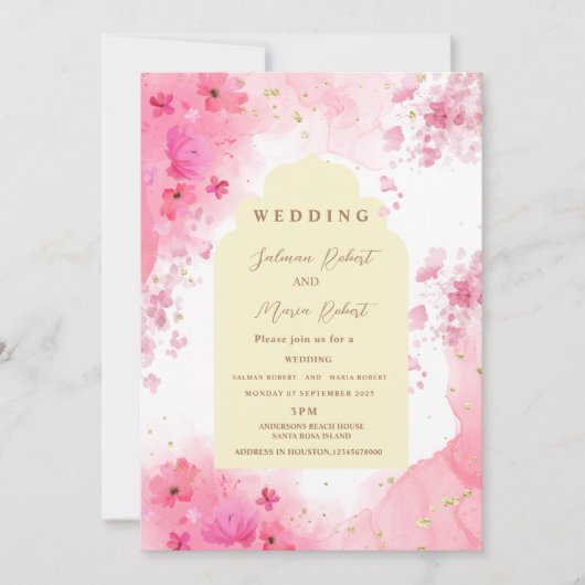 Elegante Roze Aardse Kleur Bloemen Indische Bruilo Kaart (Voorkant)