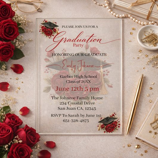 Elegante Roze Afstudeer Uitnodiging Template