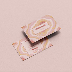Elegante Roze Agaat met Gouden Glitter - Modern Visitekaartje