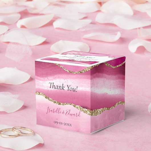 Elegante roze agaat steen gouden glitter bruiloft bedankdoosjes