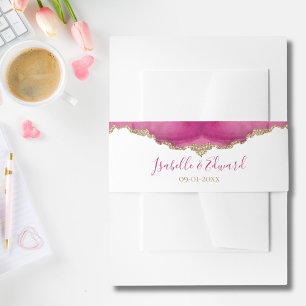 Elegante Roze Agaat Steen Gouden Inleg Rand Trouwr Uitnodigingen Wikkel
