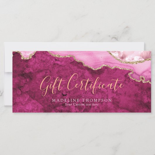 Elegante Roze Agate Cadeaubon Gift Card (Voorkant)