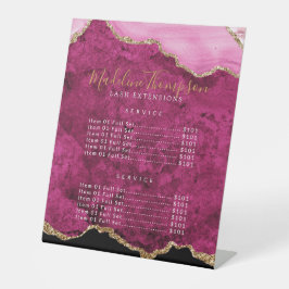 Elegante Roze Agate Geode Marmeren Service Prijs Reclamebord Met Voetstuk