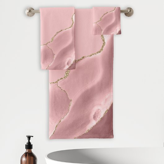 Elegante Roze Agate Goud Glitter Bad Handdoek