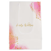 Elegante Roze Alcohol Inkt Goud Glitter Feest Medium Cadeauzakje (Achterkant)