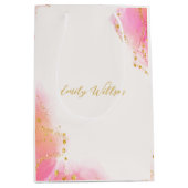 Elegante Roze Alcolol Inkt Gouden Glitter Party Medium Cadeauzakje (Voorkant)