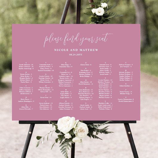 Elegante roze alfabetische bruiloft zitgrafiek poster