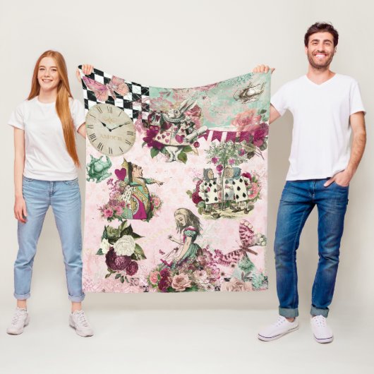 Elegante roze Alice in Wonderland Fleece Deken (In situ)