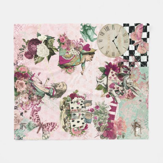 Elegante roze Alice in Wonderland Fleece Deken (Voorkant (Horizontaal))