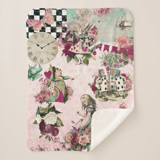 Elegante roze Alice in Wonderland Sherpa Deken (Voorkant)