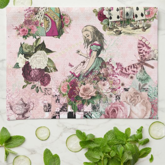 Elegante roze Alice in Wonderland Theedoek (Gevouwen)