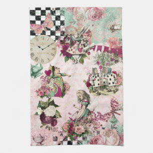 Elegante roze Alice in Wonderland Theedoek