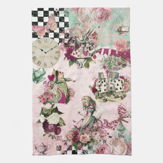 Elegante roze Alice in Wonderland Theedoek (Verticaal)