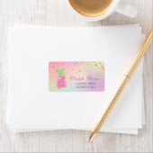 Elegante Roze Ananas Confetti Holografisch Etiket (Insitu)