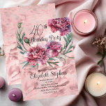 Elegante Roze Anjers 40ste Verjaardag Party Kaart<br><div class="desc">Elegant roze,  mauve en bordeauxrode anjers floraal ontwerp "40th Birthday Party" ontwerp met een bloemige open-einde krans van wit-bevroren anjers.</div>