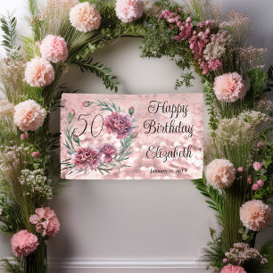 Elegante Roze Anjers 50e Verjaardagsfeest Spandoek