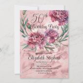 Elegante Roze Anjers 50ste Verjaardagsfeest Kaart (Voorkant)