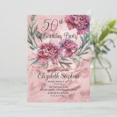 Elegante Roze Anjers 50ste Verjaardagsfeest Kaart (Staand voorkant)