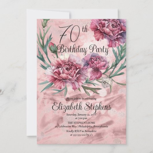 Elegante Roze Anjers 70e Verjaardagsfeest  Kaart (Voorkant)