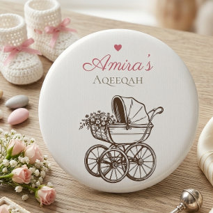 Elegante Roze Aqiqah Vintage Baby Carriage Islamit Ronde Button 3,2 Cm